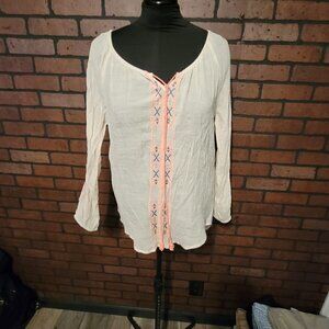 Mine Too cream colored bohemian inspired embroidered design on gauze material